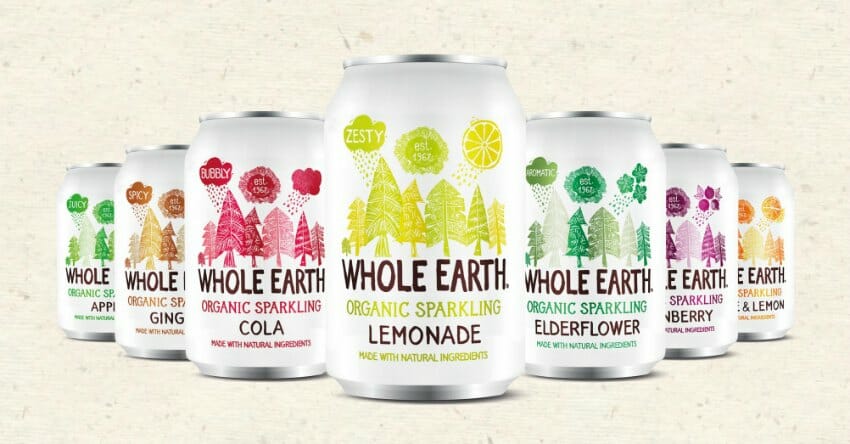 Selection of whole earth organic juice in cans